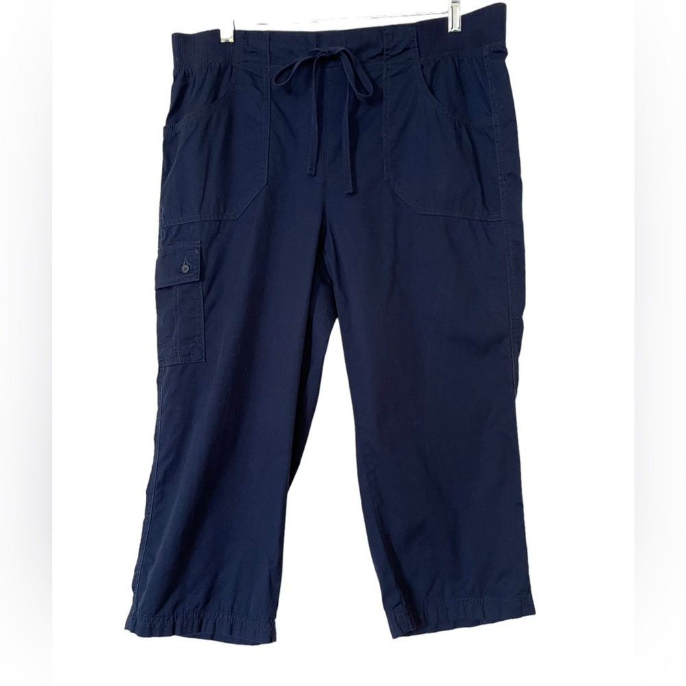 WHITE STAG CROPPED PANTS Navy Blue Size 12 Drawstring Cargo Pedal Pushers - Picture 7 of 9